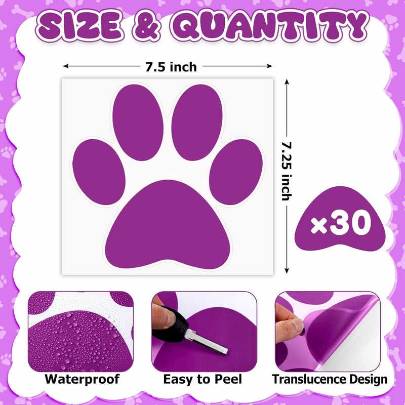 ReliThick 30 Pcs Paw Print Floor Decal 7.5" Large Pawprints Wall Cling Self Adhesive Footprint Floor Cling Window Stickers Wall Decal for Bedroom Living Room Decor(Purple) - Image 2